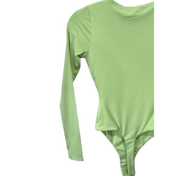 Naked Wardrobe Bodysuit Lime Green Long Sleeve Lined Cut Out Size XS NWT - Picture 11 of 16
